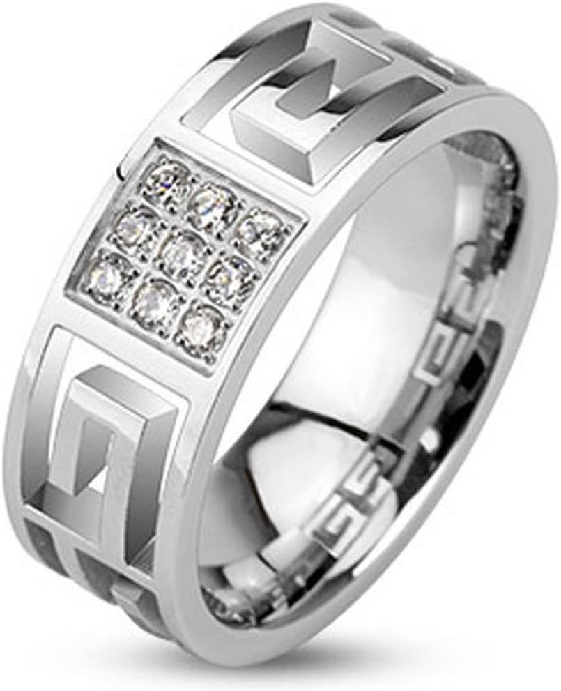 Vooxoo Fashion Design 316L Stainless Steel Maze Patterned Micro-Pave 0.27 Ct Czs Band Ring Size 7-13