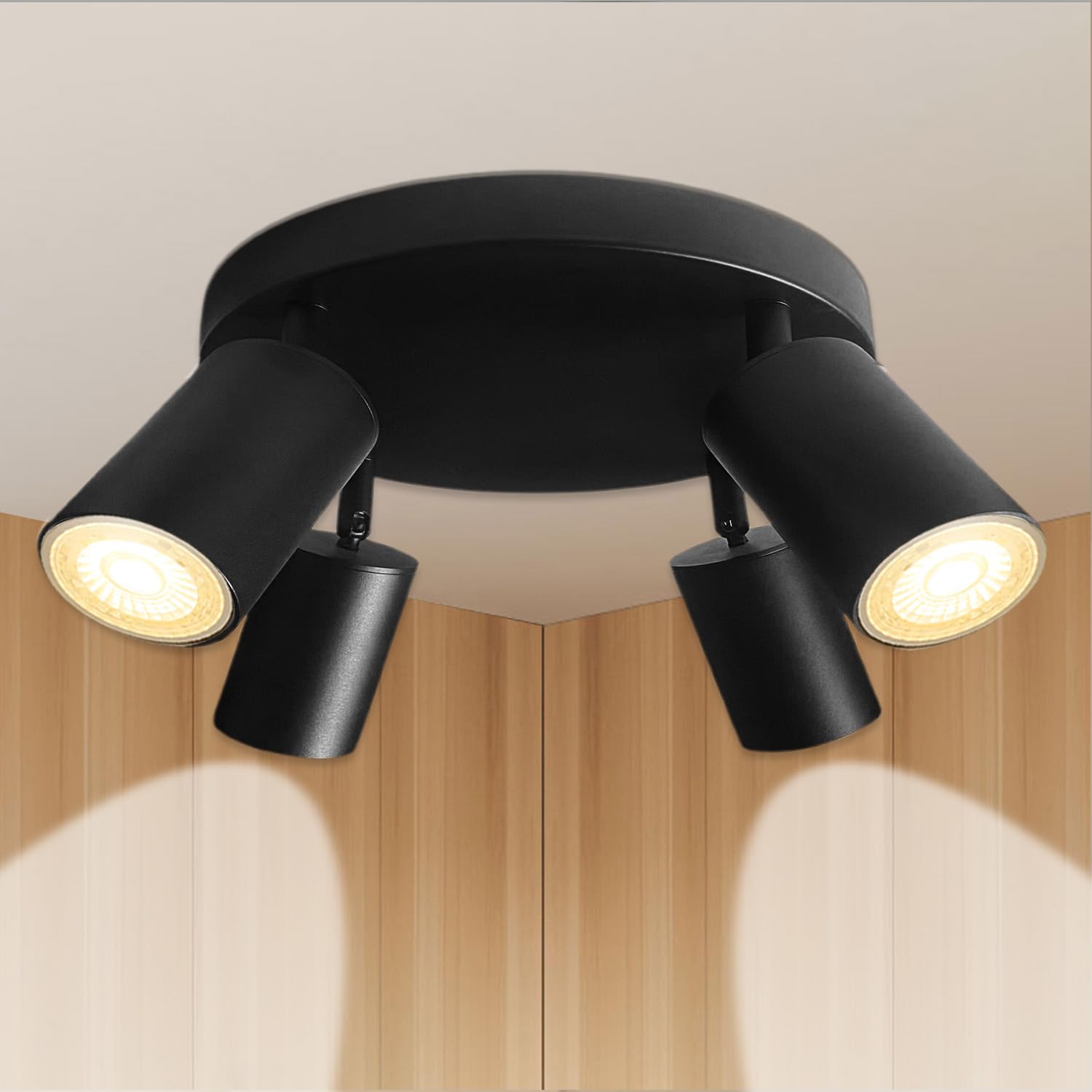 Lumosmart 4 Spot Lights Ceiling for Kitchen Bedroom LED Black Spotlights Fitting Holder GU10 Lamp Base Spotlight Rotatable Spots Light (Bulbs Not Included)