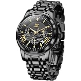 OLEVS Mens Watches Luxury Waterproof Luminous Easy Read Chronograph Watches Full Gold/White Dail/Black Face with Calendar Wrist Watches