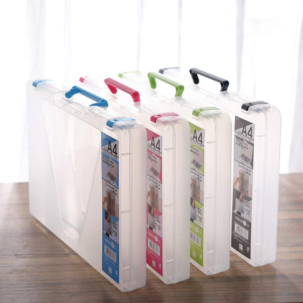 A4 Document File Folder, Plastic Transparent Paper Storage Boxes with Handle, Large Capacity Portable Documents Case, Multi-Purpose Storage Box for Home/Office/School Use