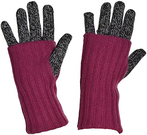 Grandoe Women’s Cashmere & Lambswool WarmTouch Touchscreen Knit Gloves, 3 Styles (Wine/Black Heather, S)