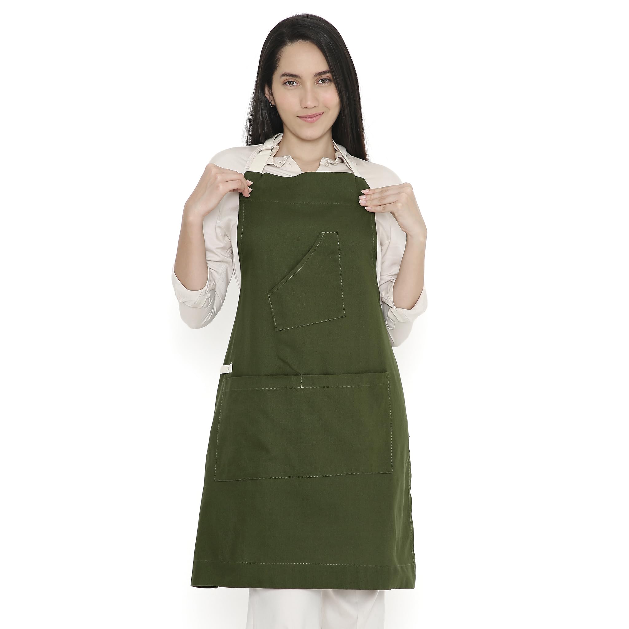 Encasa XO Adjustable Kitchen Cotton Apron With Pockets & Towel Holder Of Size 68x85 cm (Leaf Green) for Men & Women Chefs For Cooking & Baking in Home, Restaurants & Barbeque — image 1