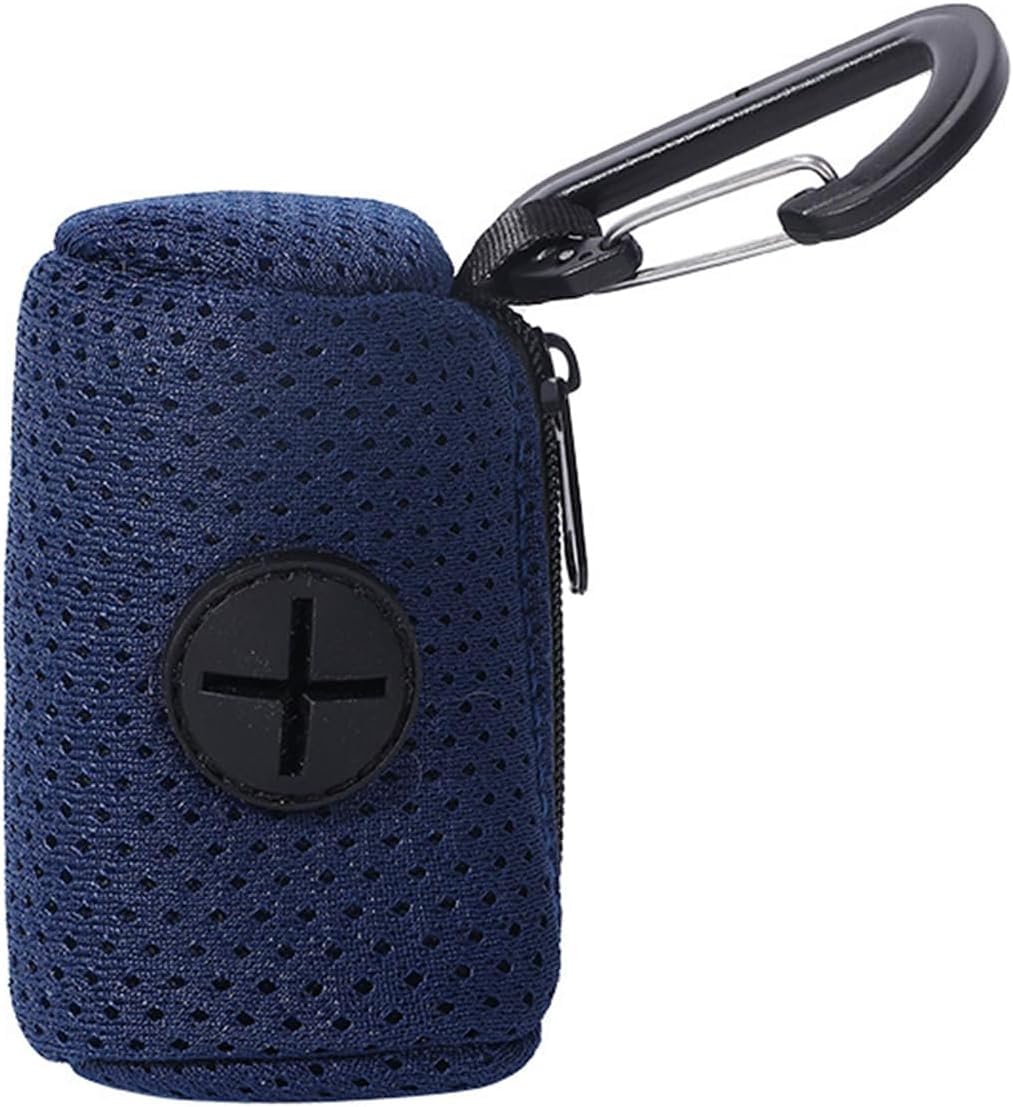 Blue Dog Poop Bag Holder Mesh Fabric Attachment Doggy Bag Holder with Zipper Pet Waste Bag Dispenser Hangable Poop for Picking Up Poo After Your Dog for Walking and Hiking Pooper Scoopers and Bags