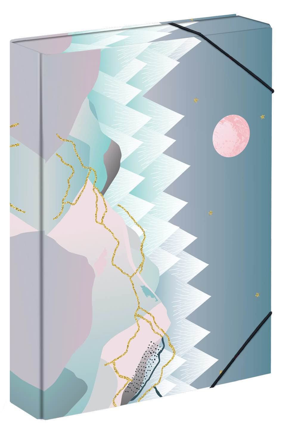 Baagl Notebook Box for School Bags - A4 Folder for Children with Elastic Band and Inner Flaps - Collection Folder, Collection Box with Elastic Band for Boys (Moon)