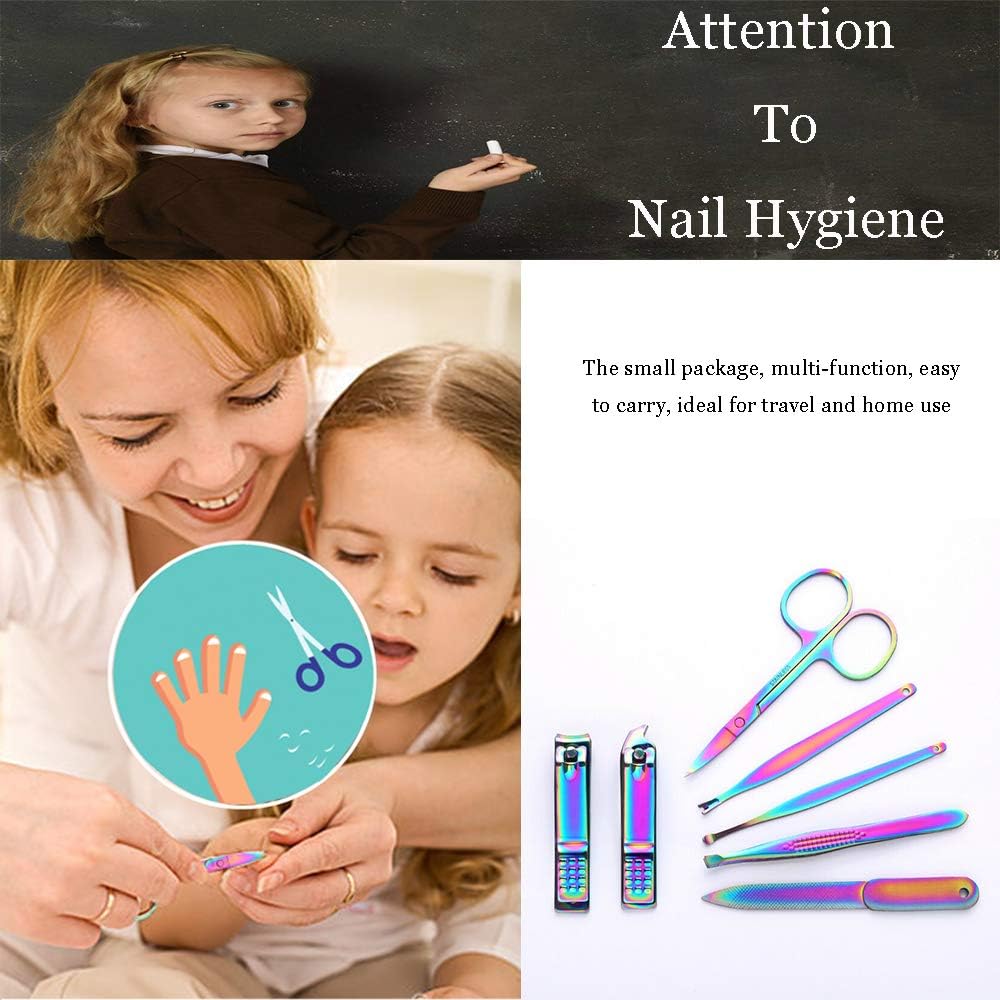 Mini Rainbow Manicure Kits for Girls 7 in 1 Nail Clippers Set for Women Professional Nail Kit Portable Nail Care Travel or Home Use: Health & Personal Care