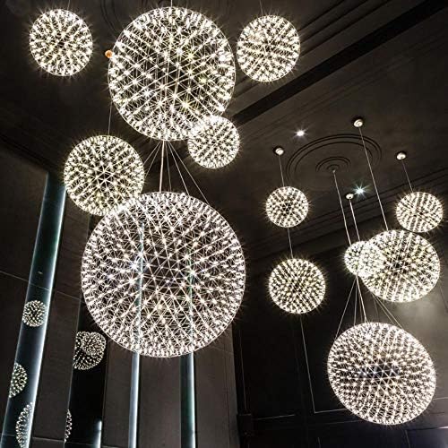Modern Brief Loft Spark Ball LED Pendant Light Fixture Firework Ball Stainless Steel Pendant Lamps Home Deco Lighting 110-240V,Dia20cm 8inch,Golden Body,Warm White#2318
