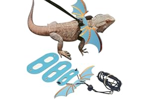CYHAEN 3 Size Pack Bearded Dragon Leash and Harness Set, Bearded Dragon Harness, Soft Leather Detachable Adjustable Reptile Lizard Wing Leash (Blue)