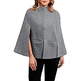 Cicy Bell Womens Cape Pea Coat Work Casual Split Long Sleeve Coat Stand Collar Open Front Fall jacket