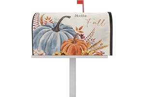EZON-CH Hello Fall Magnetic Mailbox Cover Oversized 21"x25.5" Rustic Orange Blue Pumpkims Leaves Flowers Thanksgiving Post Box Cover Mailbox Wraps Post Letter Box Cover for Holiday Garden Yard Outdoor Decor