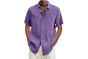 Lenkho Mens Short Sleeve Button Down Shirts Beach Vacation Outfits Summer Casual Comfy Linen Tops Hawaiian Tropical Blouses