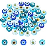 NBEADS 60 Pcs 5 Colors Handmade Evil Eye Lampwork Beads, 8mm Flat Round/Disc Turkish Eye Beads Mini Loose Glass Spacer Beads Charms for DIY Bracelets Necklace Jewelry Making