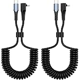 HORNORM 2 Pack Coiled USB C to USB C Cable - 90 Degree Right Angle Type C, 60W Fast Charging, Retractable Spring Spiral, USB-C Charger Cord with Data Sync for iPhone 15 pro max, Galaxy S24/S23,Pixel