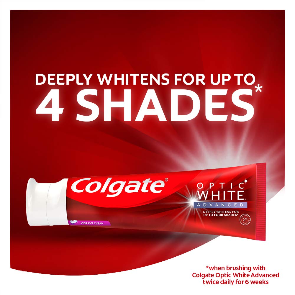 Colgate Optic White Advanced Teeth Whitening Toothpaste, Vibrant Clean, 3.2 Ounce, 3 Pack : Beauty