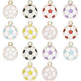 SUNNYCLUE 1 Box 56Pcs 7 Colors Soccer Metal Charms Football Charms Bulk Enamel Colorful Round Alloy Gold Ball Dangle Sport Pendants Jewelry Making Supplies DIY Craft Necklace Bracelet Earring Adults