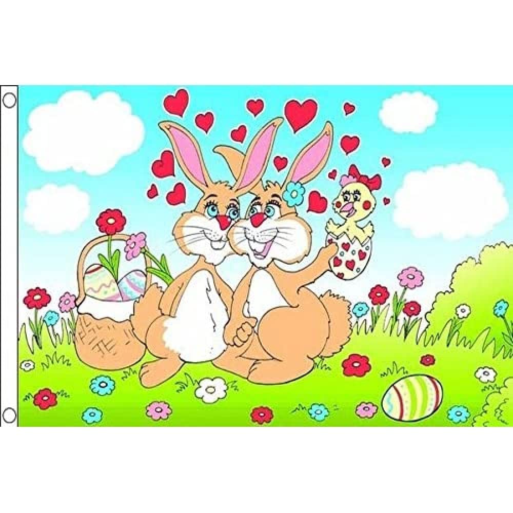 AZ FLAG - Easter Bunny Flag - 3x5 Ft - 100D Polyester Easter Rabbit - Bunnies Banner with Two Metal Grommets - Fade Resistant - Vivid Colors - 3' x 5' Feet - 150x90 Cm