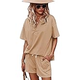 CORSKI Women's Short Sleeve Sweatsuit Sets Lounge 2 Piece V Neck Tracksuit Casual Loose Fit Outfits