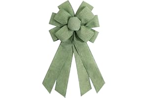 chmacura Sage Green Burlap Wreath Bow 20 x 11 Inches Birthday Bows Baby Shower Farmhouse Ribbon Bow Tree Ornament for Home Front Door Decorations