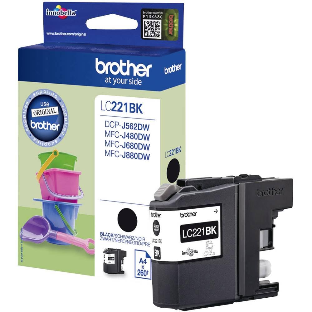 Brother LC-221BK Inkjet Cartridge, Black, Single Pack, Standard Yield, Includes 1 x Inkjet Cartridge, Brother Genuine Supplies