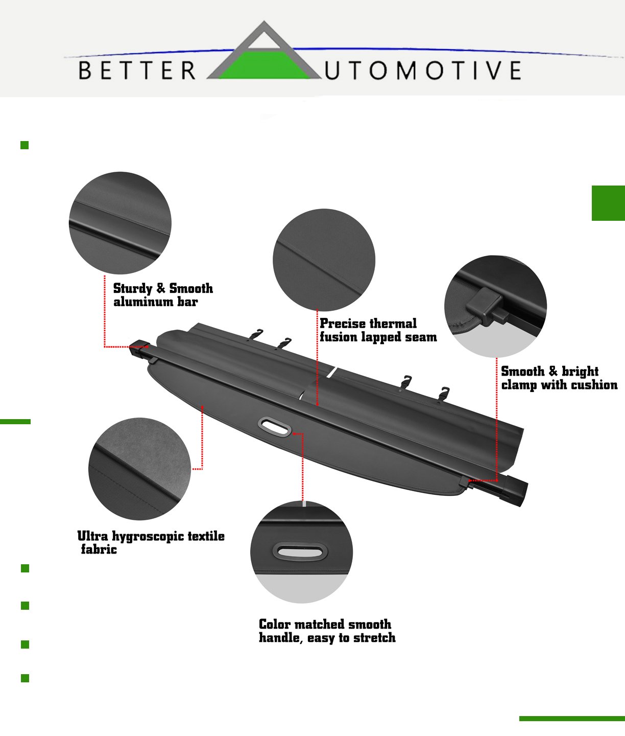Better Automotive Custom Fit 2006 2012 Toyota Rav4 Cargo Cover Black Retractable Cover Trunk Shielding Cover Truck Bed Tailgate Accessories Cargo Bed Cover Accessories