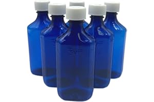 Sandhill Tools Medicine 8 oz Graduated Oval Cobalt Blue Pharmaceutical Grade Bottles And Caps (6 Pack)