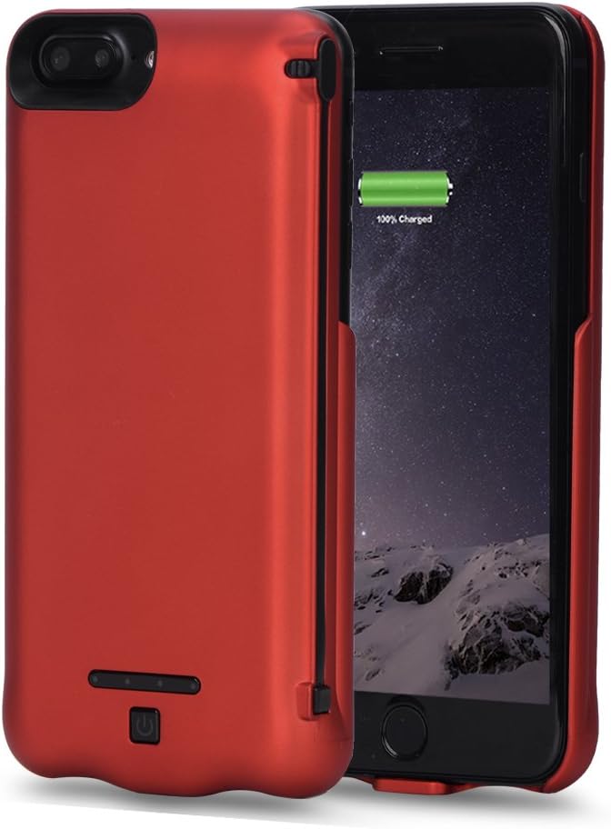 For iPhone 6 / 6s Plus Battery Case Extended Battery Case with Wire Dual Plug 8000mAh Portable Charger Case Rechargeable Power Case Backup Charger Case Charger Power Bank Case by Edwardpoke (Red)