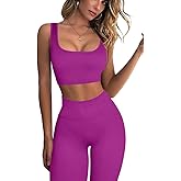 FAFOFA Ribbed Workout Outfits for Women 2 Piece Seamless Sport Bra High Waist Yoga Leggings Sets