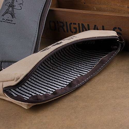 Sealike Vintage Eiffel Tower Canvas Pen Bag Pencil Case Pen Holder Cosmetic Bag Pouch Bag for Women Teen Girls with Stylus Grey