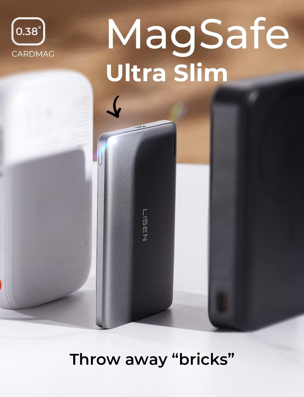 LISEN Ultra Slim MagSafe Portable Charger,5000mAh Wireless Card Slim MagSafe Battery Pack,iPhone 16 Pro Max Accessories,Magnetic Power Bank for 17 iPhone 16 Pro Max Plus Air/15/14/13/12,Gifts for Men