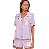 COCO BRANDS Looney Tunes Womens Pajama Sets - 2 Piece Short Sleeve Button Down Womens Sleep Shirts and Pajama Shorts (XS-XL)