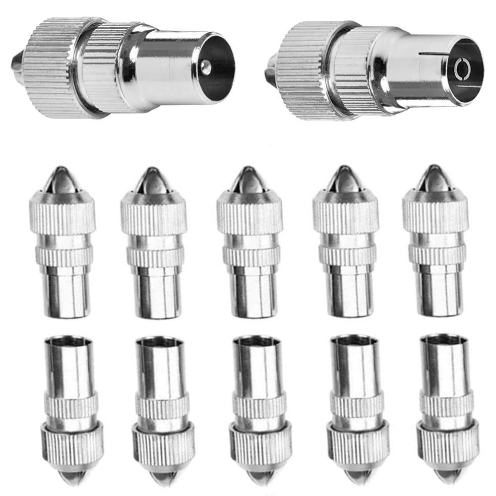 YUNSHANGHT 12 Pack TV Aerial Connectors,Metal TV Coaxial Cable Connectors Male to Female,Coaxial Connector Coax RF Cable Aerial Plug,6x Female & 6x Male TV Aerial Coaxial Cable Connectors Adaptor