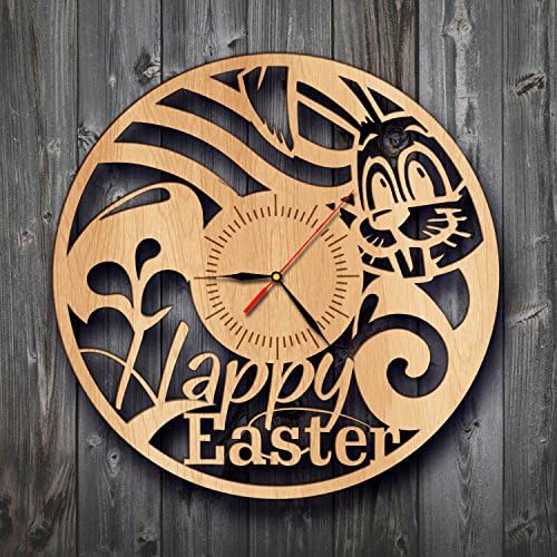 Easter Bunny Happy Holiday Wall Clock - Decorate your home with Modern Easter Egg Art - Best gift for friend, family, mom and dad - Win a prize for feedback