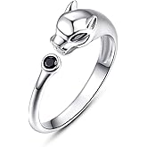 TANGPOET Cheetah Leopard Head Rings for Women Men S925 Sterling Silver Adjustable Finger Open Cheetah Rings Jewelry Gift