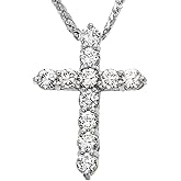 Religious Charms and Necklaces Elegant Sterling Silver 4 Carat Round Cubic Zirconia Cross Pendant Necklace (Medium)