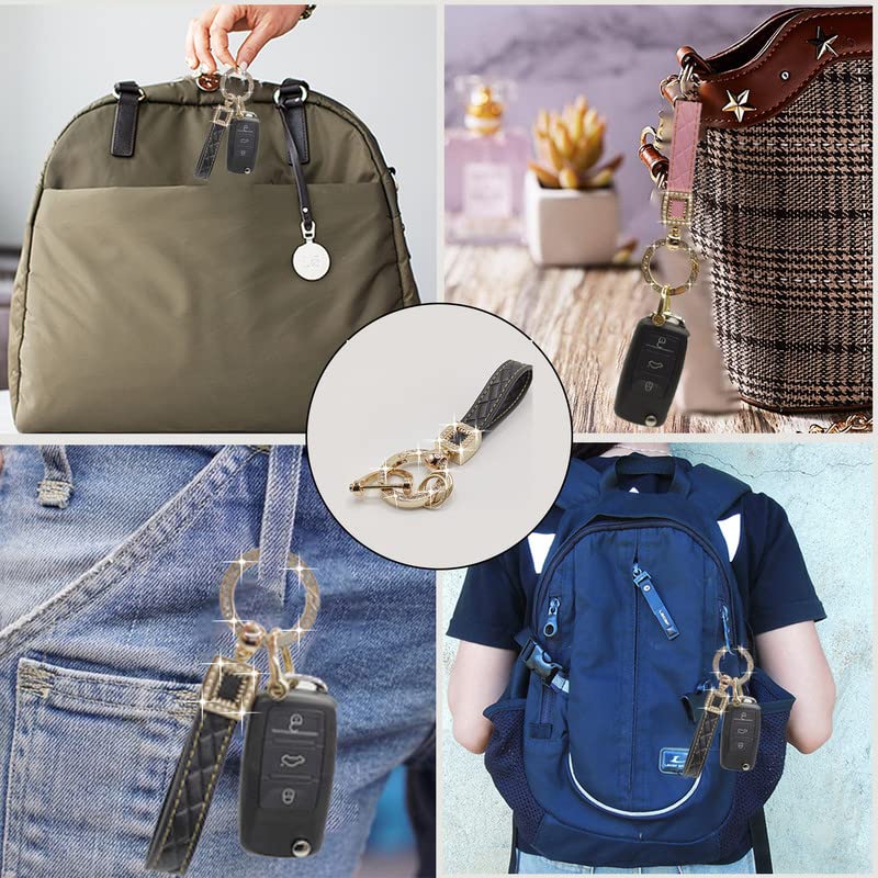 Daemson Microfiber Leather Car Keychain, Bling Diamond Keychains for Women, Universal Car Key Fob Holder with 360 Degree Rotatable, Anti-Lost D-Ring, 2 Keyrings and 1 Screwdriver (Black)