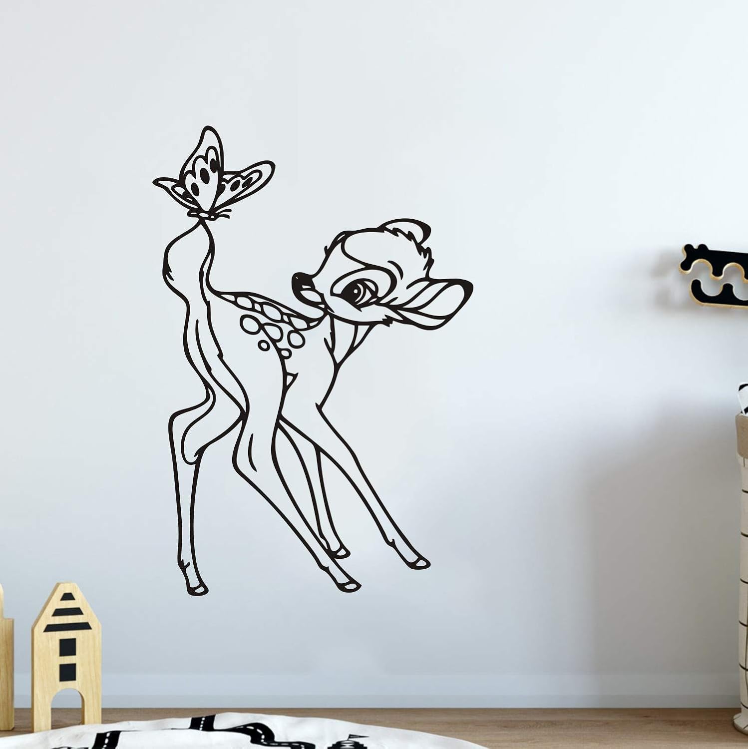 Makeyes Bambi Wall Deer Butterfly Vinyl Sticker Decals for Kids Bedroom Nursery Living Room Interior Decorations Designs Art Mural YMX55 (Black, 39X57CM)