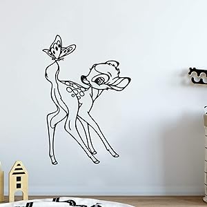 Makeyes Bambi Wall Deer Butterfly Vinyl Sticker Decals for Kids Bedroom Nursery Living Room Interior Decorations Designs Art Mural YMX55 (Black, 39X57CM)