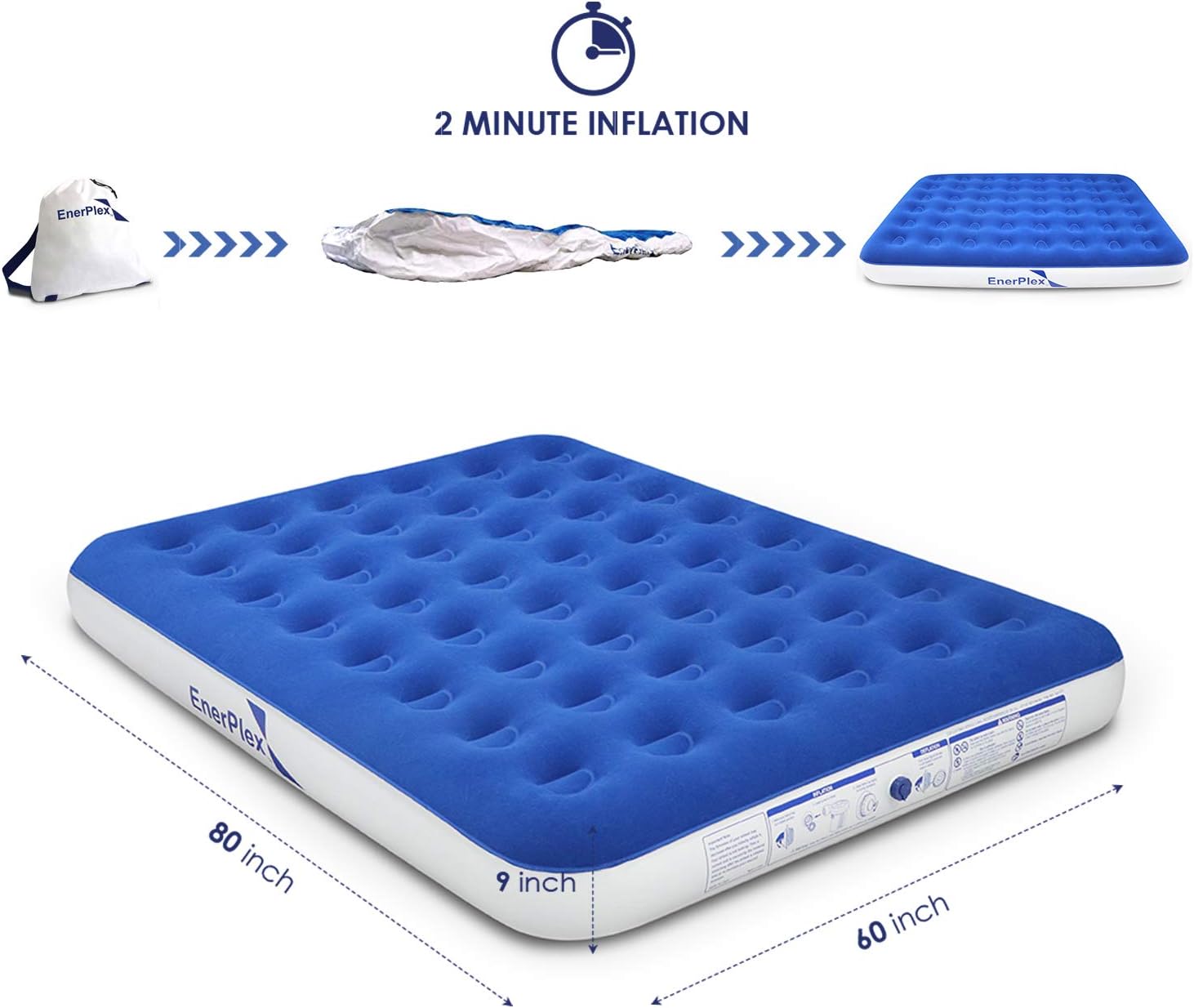 EnerPlex Never-Leak Camping Series Queen Camping Airbed with High Speed Pump Never Queen Size Air Mattress Single High Inflatable Blow Up Bed for Home Camping Travel 2-Year Warranty – Grey/Black: Kitchen & Dining