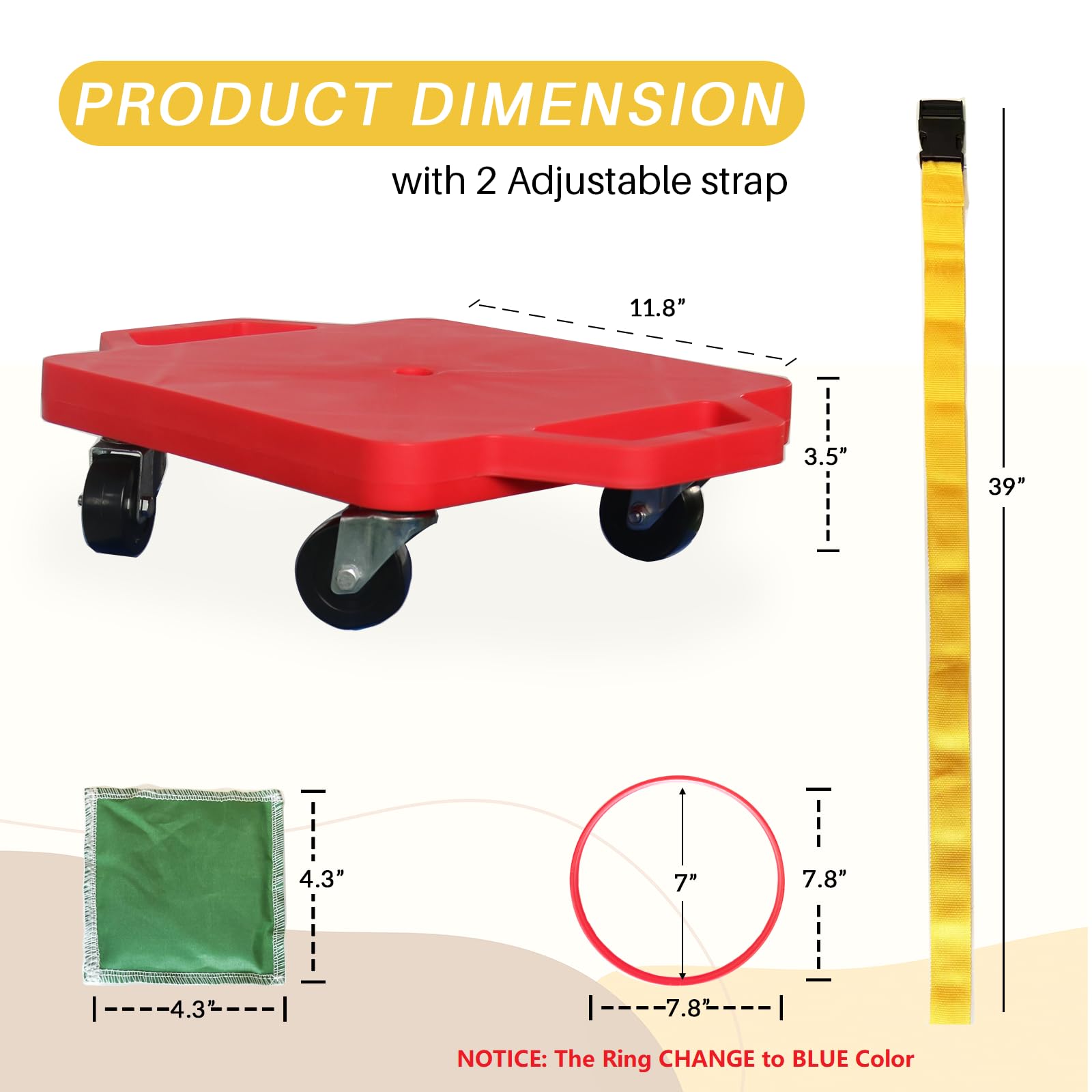2 Plastic Scooter Boards with Handles for Kids Sitting and Sports Training, with 1 Ring, 2 Ropes and 4 Beanbags, Indoor and Outdoor Play