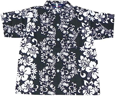Blue Hawaii Boys Cotton Floral Print Button Down Hawaiian Shirt (4, Black)