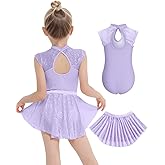 JiAmy Girls Ballet Leotards Cutout Back Dance Outfit Toddler Lace Dress Combo with Removable Skirt 5-12 Years