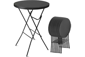 Bonnlo 32" Cocktail Table High Top Table, Folding Round Table Bar Height, HDPE Matrial with Gray Metal Finish for Outdoor Party, Backyard, Dining Room, Wedding Event,Black- 2PCS