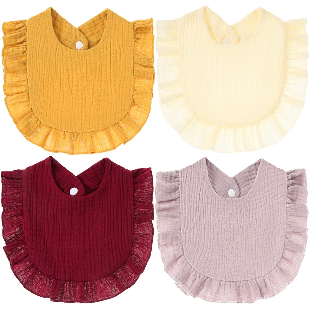 SZJIAHTM 4 Pack Of Newborn Toddler Soft Cotton Teething Bib Feeding Bib Ruffle Edge Adjustable Snap Dribble Infant Bibs For boys Girls