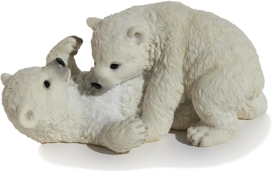 6.25 Inch Polar Bears Cubs Playing Decorative Statue Figurine, White