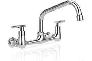 TCEUMIK Commercial Sink Faucet 8 inch Center, 2 Handle Wall Mount Kitchen Tap with 8" Swivel Spout Utility Sink Faucets for R