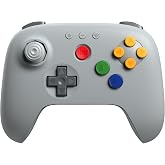 8Bitdo 64 Bluetooth Controller with Hall Effect Joystick, Gray | For Analogue 3D, Switch/Switch 2, Windows &amp; Android, Bluetooth/Wired USB, Vibration, Turbo Function