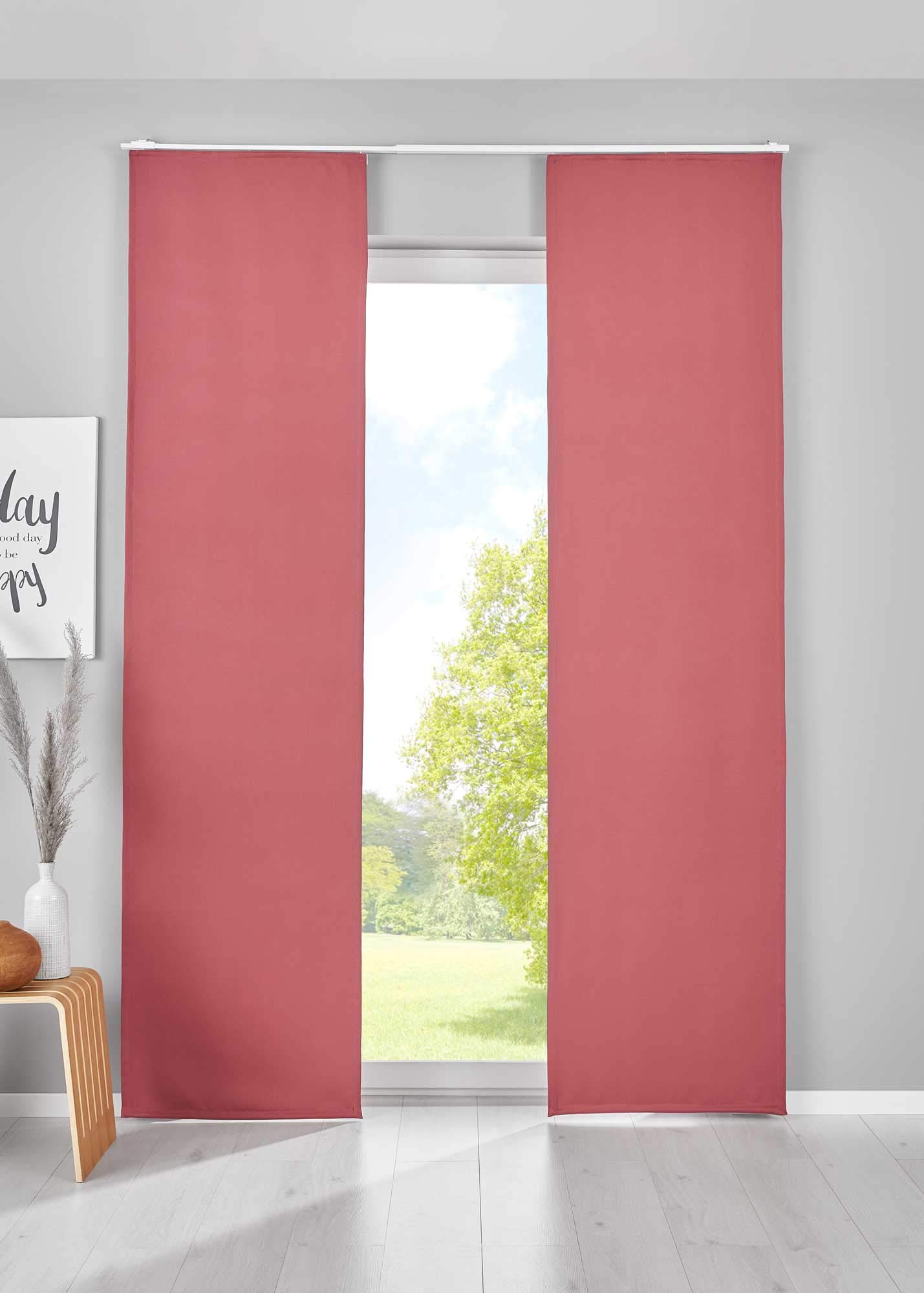 Gardinenbox Newyork 202020680-2 Set of 2 Blackout Sliding Curtains, H x W 245 x 60 cm, Dusky Pink Panel Carrier, Opaque Thermal Sliding Curtain