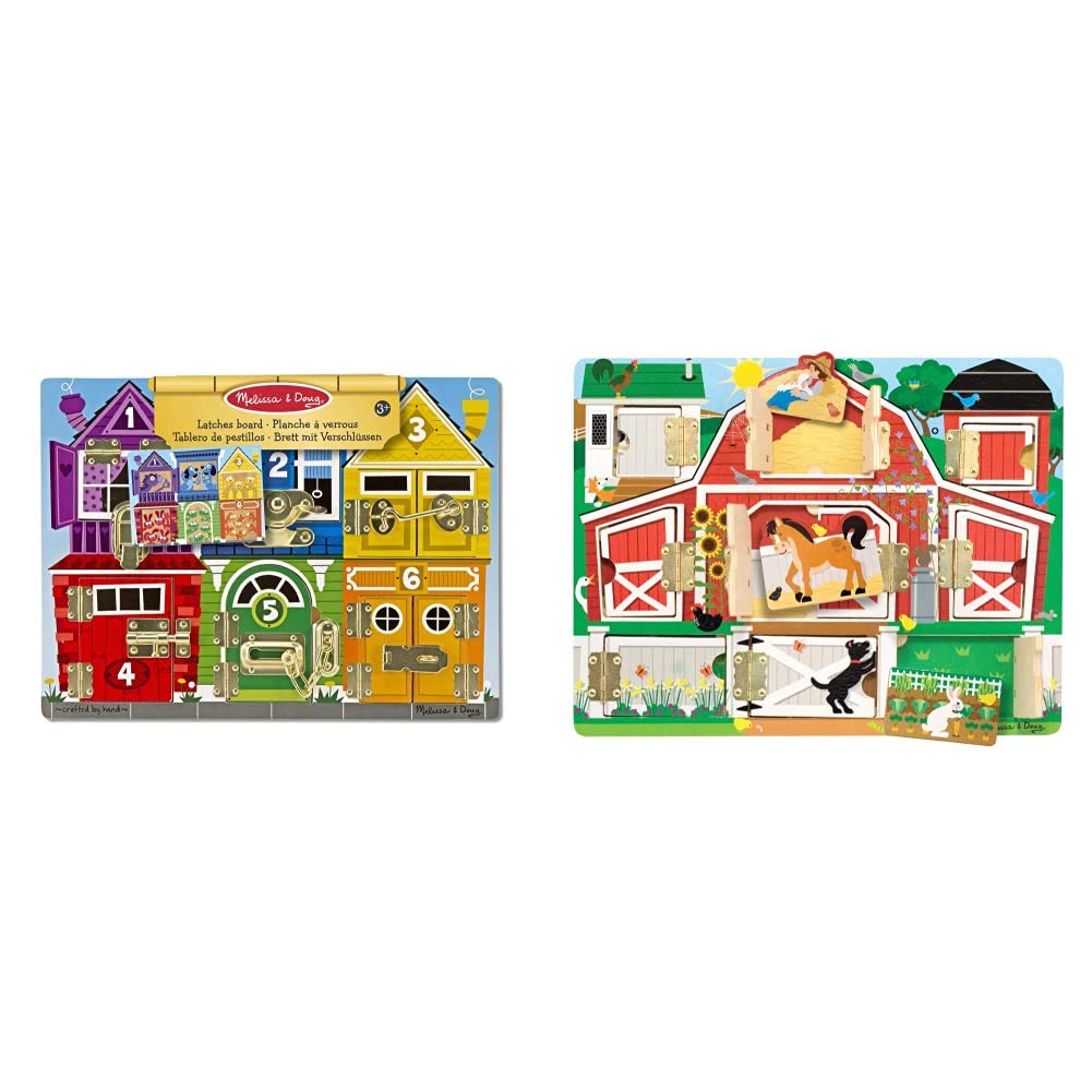 Melissa & Doug Latches Board | Developmental Toy | Motor Skills | Problem Solving | 3+ | Gift for Boy or Girl & Hide & Seek Farm