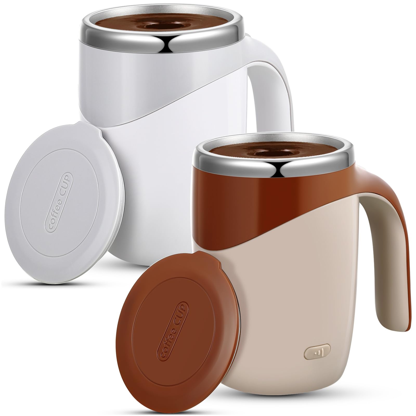 Photo 1 of Tessco 2 Pcs Self Stirring Coffee Mug Automatic Magnetic Stirring Coffee Cup Stainless Steel Self Mixing Cups Multifunctional Spin Mug Birthday Gift for Home Office Kitchen Travel Birthday Gift