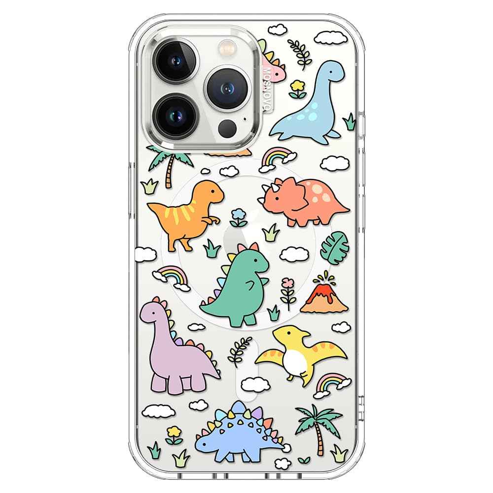 MOSNOVO Case for iPhone 13 Pro, [Compatible with Magsafe] [Buffertech 6.6ft Military-Grade Drop Protection] [Anti Peel Off Tech] Clear Phone Case Design - Dinosaur Land