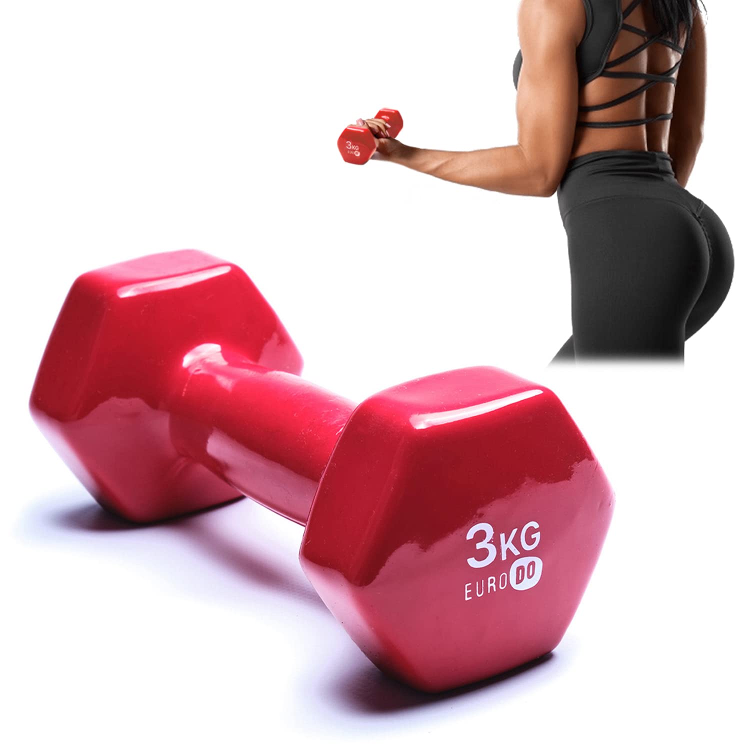 EURODO Dumbbell (1 pcs) with Neoprene Coating, Comfortable Grip for Hand Exercise, Pilates, Fitness, Gym, Strength, for Men Women (3 kg Red) โ image 1
